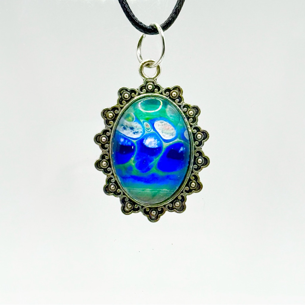 Artisan Blue And Green Oval Pendant Necklace 25$